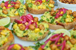 Spicy Roasted Corn Guacamole Sweet Potato Toasts