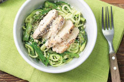 Pesto Zucchini Pasta w/ Asparagus & Chicken