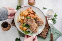 Tahini Chicken Thighs w/ Root Vegetables