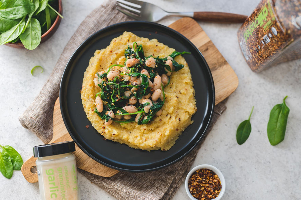 Spicy Polenta with White Beans and Spinach
